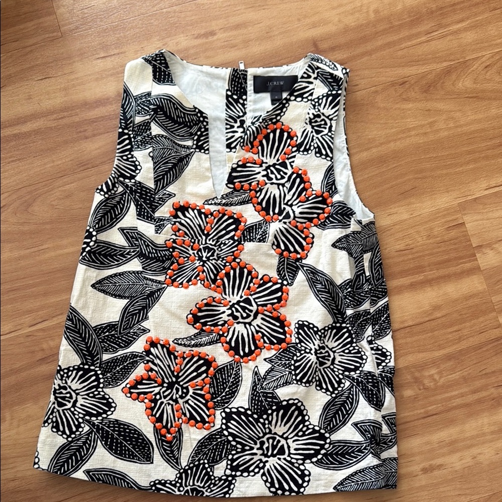 Floral Embroidered Sleeveless Top - Black, White, and Orange